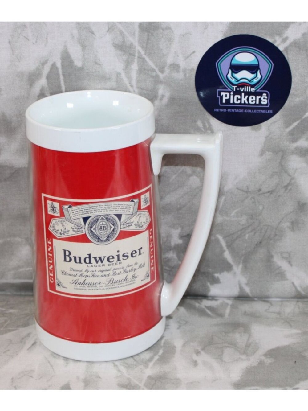 Vintage 70s USA Made Thermo-Serv Budweiser Logo Beer Sign Beer Mug Stein Plastic